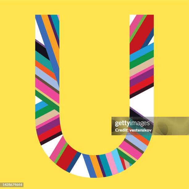 contemporary colourful stripes graphic geometric typography alphabets - letter u stock illustrations
