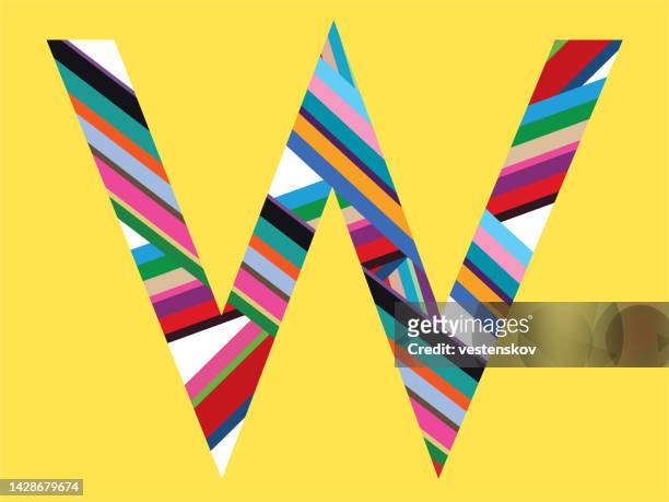 contemporary colourful stripes graphic geometric typography alphabets - w stock illustrations