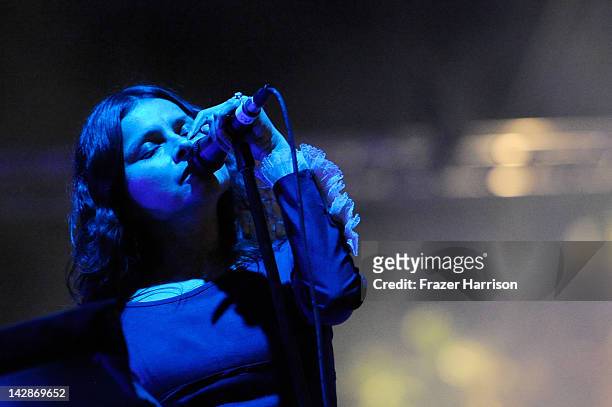 Singer Hope Sandoval of the band Mazzy Star performs during Day 1 of the 2012 Coachella Valley Music & Arts Festival held at the Empire Polo Club on...