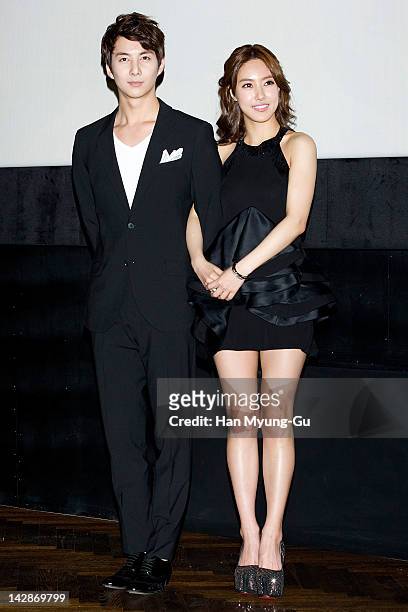 Kim Hyung-Jun of SS501 and actress Kim Yun-Seo attend a press conference to promote SBS drama 'I Love You' at CGV on April 13, 2012 in Seoul, South...