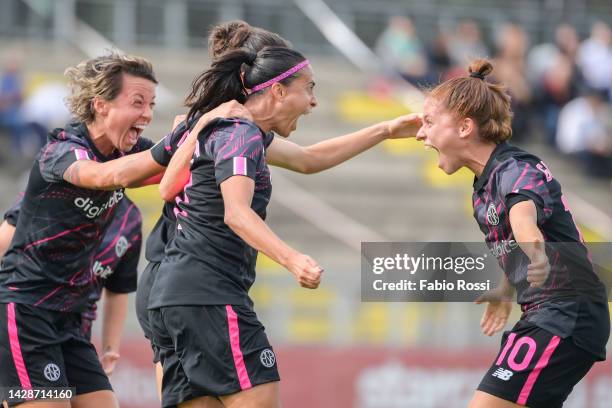 Andressa Alves of AS Roma celebrates after scored the second goa for her team during the UEFA Women´s Champions League Second Qualifying Round Second...