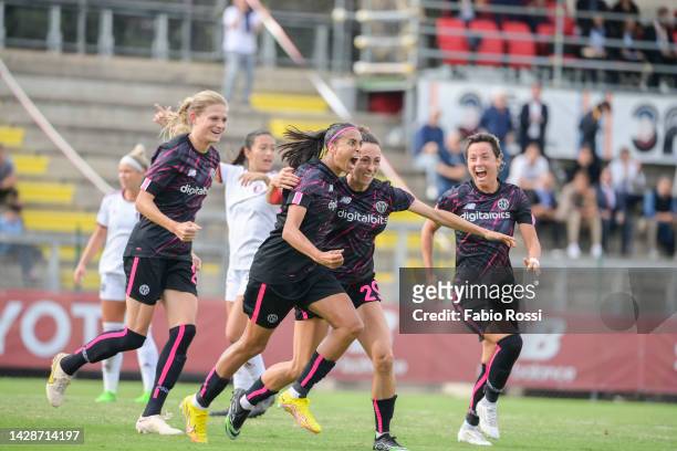 Andressa Alves of AS Roma celebrates after scored the second goa for her team during the UEFA Women´s Champions League Second Qualifying Round Second...