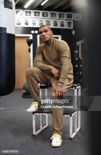Boxer Conor Benn poses for photos at Matchroom Boxing Gym on September 29, 2022 in Romford, England.