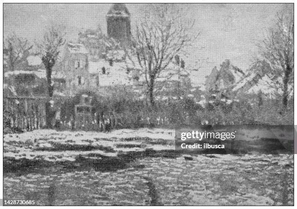 antique illustration: painting, l'hiver by monet - monet stock illustrations