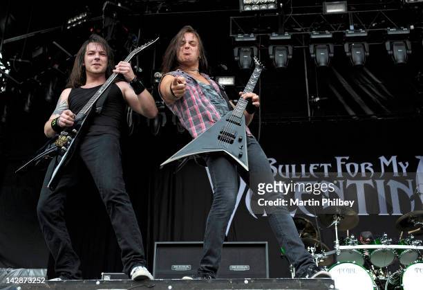 Mike Paget and Matt Tuck of Bullet for my Valentine performs on stage at The Soundwave Music Festival at Olympic Park on 27th February 2011, in...