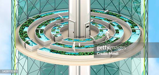 ilustraciones, imágenes clip art, dibujos animados e iconos de stock de verticalfarm_aquaponiclevel - cocina estructura de edificio