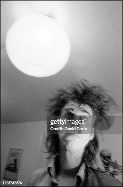 Nick Cave of The Birthday Party in their PR office in Kilburn, London, UK on 15 July 1982.