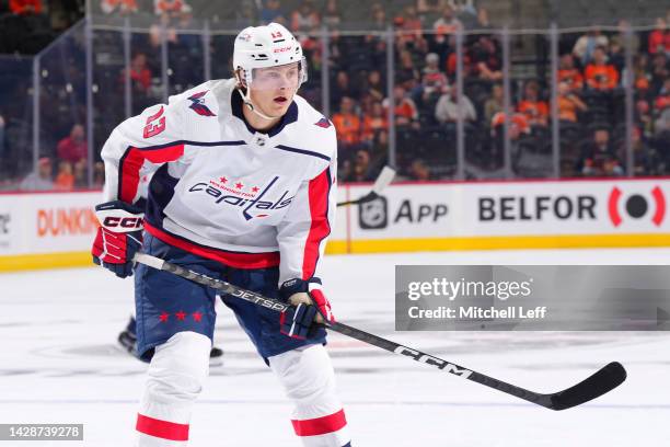 Henrik Borgstrom of the Washington Capitals looks on against the Philadelphia Flyers during the preseason game at the Wells Fargo Center on September...