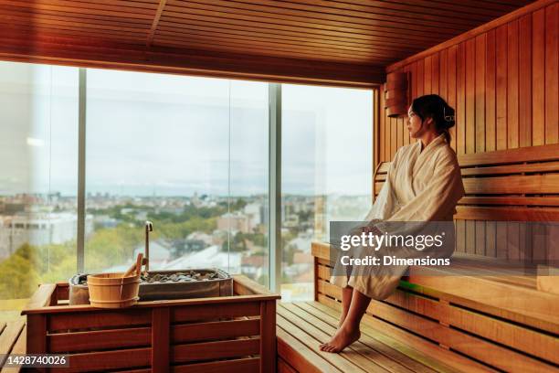 asian woman having spa day. - sauna wellness stock pictures, royalty-free photos & images