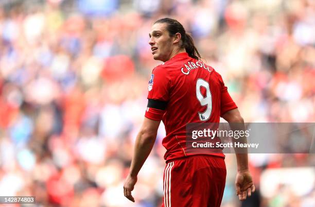 Andy Carroll of Liverpool looks on during the FA Cup with Budweiser Semi Final match between Liverpool and Everton at Wembley Stadium on April 14,...
