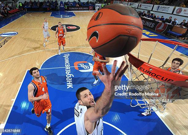 Aleksandar Rasic, #19 of Lietuvos Rytas in action during the semifinal A of 2012 Eurocup Finals between Valencia Basket v Lietuvos Rytas at...