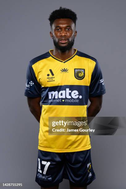Kelechi John poses during the Central Coast Mariners FC headshots session at Mingara Recreation Club on September 28, 2022 in the Central Coast,...