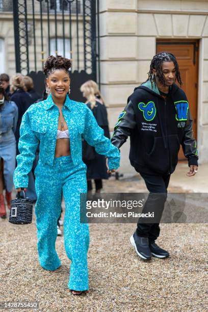 Actress/singer Halle Bailey and DDG arrive to attend the Roger Vivier Press day at Fondation Cino et Simone del Duca on September 29, 2022 in Paris,...