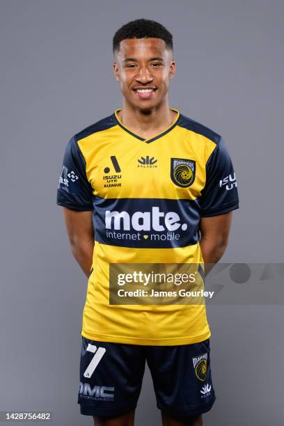 Samuel Silvera poses during the Central Coast Mariners FC headshots session at Mingara Recreation Club on September 28, 2022 in the Central Coast,...