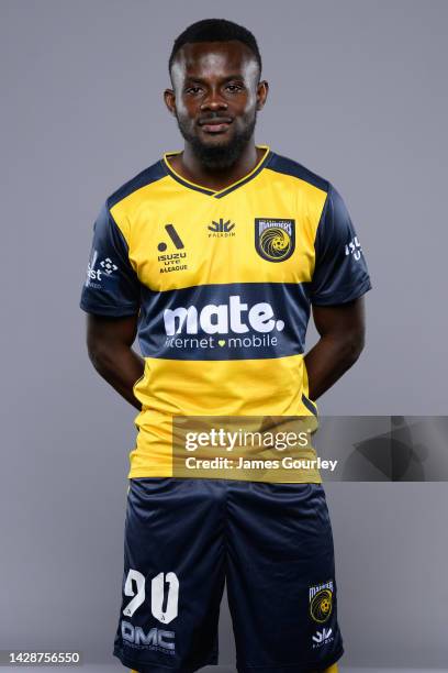 Paul Ayongo poses during the Central Coast Mariners FC headshots session at Mingara Recreation Club on September 28, 2022 in the Central Coast,...
