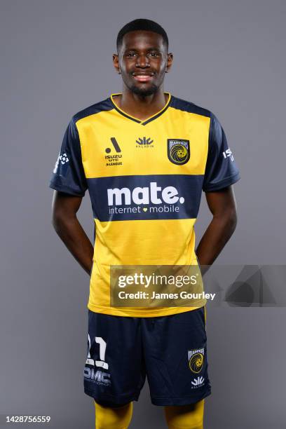 Béni N’Kololo poses during the Central Coast Mariners FC headshots session at Mingara Recreation Club on September 28, 2022 in the Central Coast,...