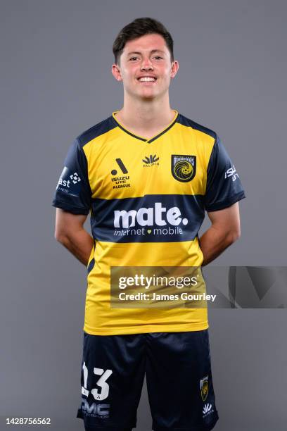 Harry Steele poses during the Central Coast Mariners FC headshots session at Mingara Recreation Club on September 28, 2022 in the Central Coast,...