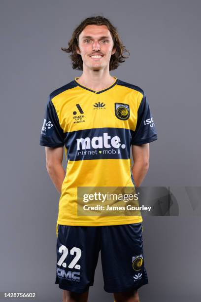 Cameron Windust poses during the Central Coast Mariners FC headshots session at Mingara Recreation Club on September 28, 2022 in the Central Coast,...