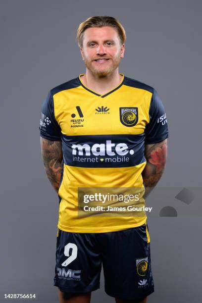 Jason Cummings poses during the Central Coast Mariners FC headshots session at Mingara Recreation Club on September 28, 2022 in the Central Coast,...