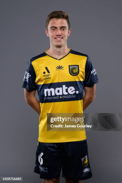 Max Balard poses during the Central Coast Mariners FC headshots session at Mingara Recreation Club on September 28, 2022 in the Central Coast,...