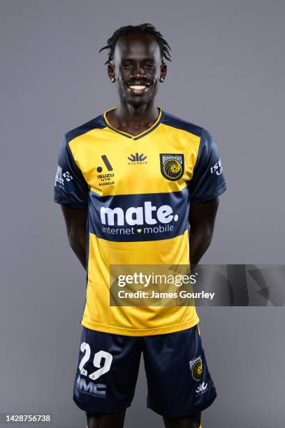 Dor Jok poses during the Central Coast Mariners FC headshots session at Mingara Recreation Club on September 28, 2022 in the Central Coast, Australia.