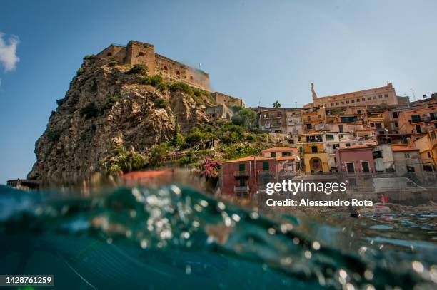 The town of Scilla, which is considered the starting point of the Strait of Messina, on the mainland side of Italy is seen by the sea. Heavy deep sea...