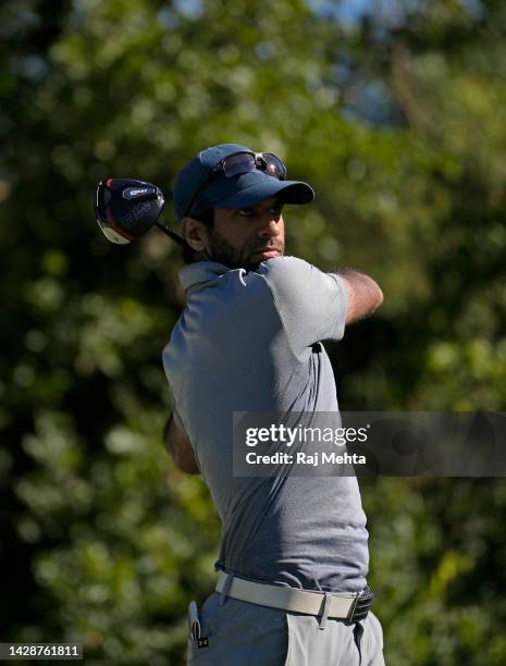 Aaron Rai of England plays his shot from the 15th tee during the Sanderson Farms Championship at The Country Club of Jackson on September 29, 2022 in...