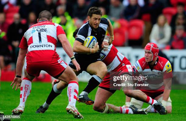 Falcons player Jimmy Gopperth slips a tackle to set up the Falcons first try during the Aviva Premiership match between Gloucester and Newcastle...