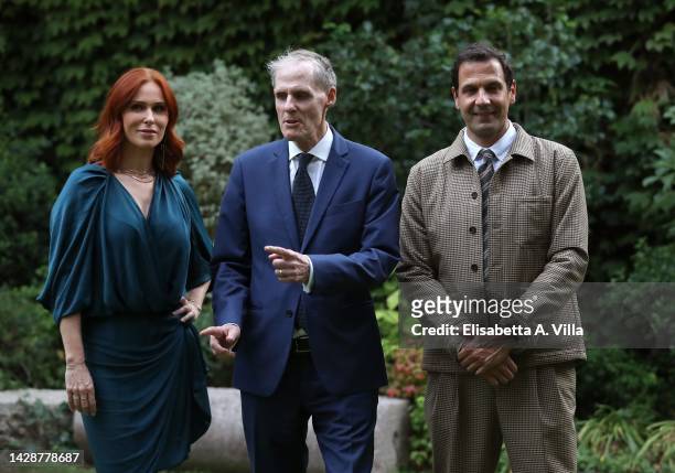 Audrey Fleurot, Ambassador Christian Masset and Mehdi Nebbou attend a photocall of "Morgane Detective Geniale" TV Series at Ambasciata di Francia on...