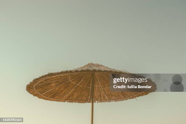 beach bamboo umbrella - beach vibes stock-fotos und bilder