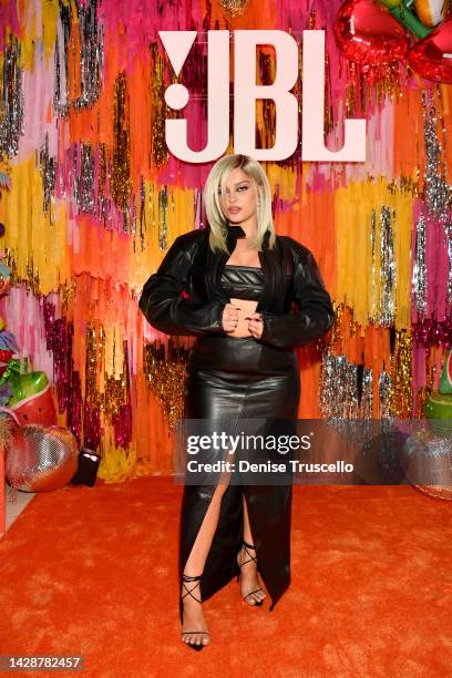 Bebe Rexha, global popstar and JBL ambassador, hypes up guests at JBL LIVE! featuring headlining performances by Doja Cat and The Kid LAROI at JBL...