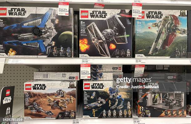 Star Wars themed Lego sets are displayed on a shelf at a Target store on September 29, 2022 in San Rafael, California. Lego sales have surged 17...