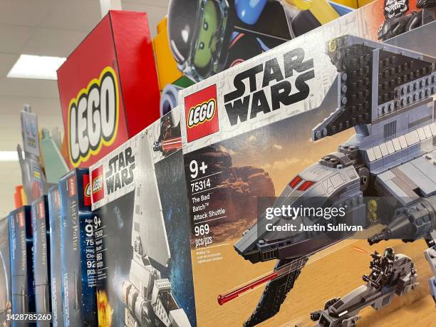 Star Wars themed Lego sets are displayed on a shelf at a Target store on September 29, 2022 in San Rafael, California. Lego sales have surged 17...