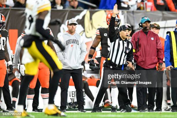 Line judge Maia Chaka in action during the first half between the Pittsburgh Steelers and the Cleveland Browns at FirstEnergy Stadium on September...