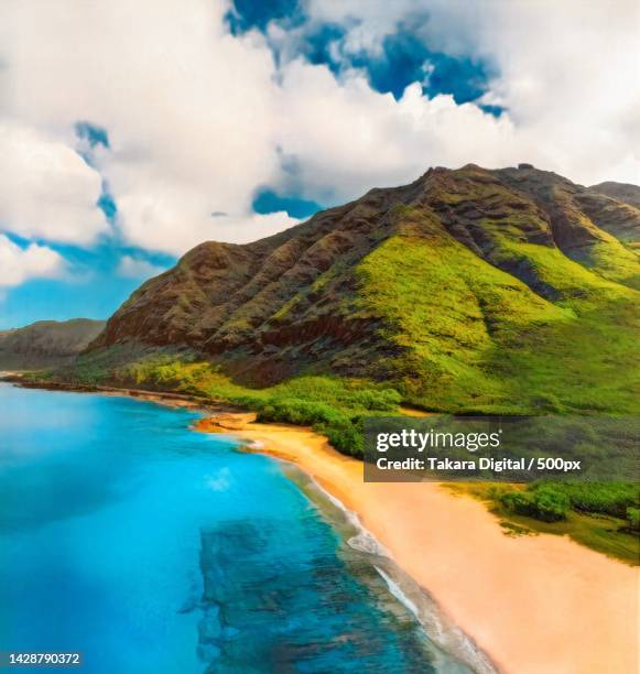 scenic view of sea and mountains against sky,hawaii,united states,usa - exotic travel destinations usa stock pictures, royalty-free photos & images