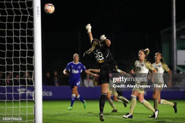 Kirstie Levell of Leicester City scores an own goal to make it the first goal for Everton FC during the FA Women's Super League match between Everton...