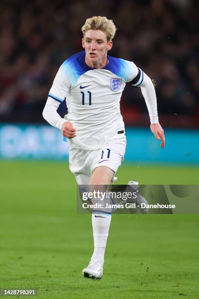 Anthony Gordon of England during the International Friendly match between England U21 and Germany U21 at Bramall Lane on September 27, 2022 in...