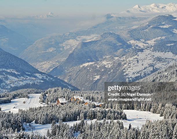 snowy altiport, meribel - altiport stock pictures, royalty-free photos & images