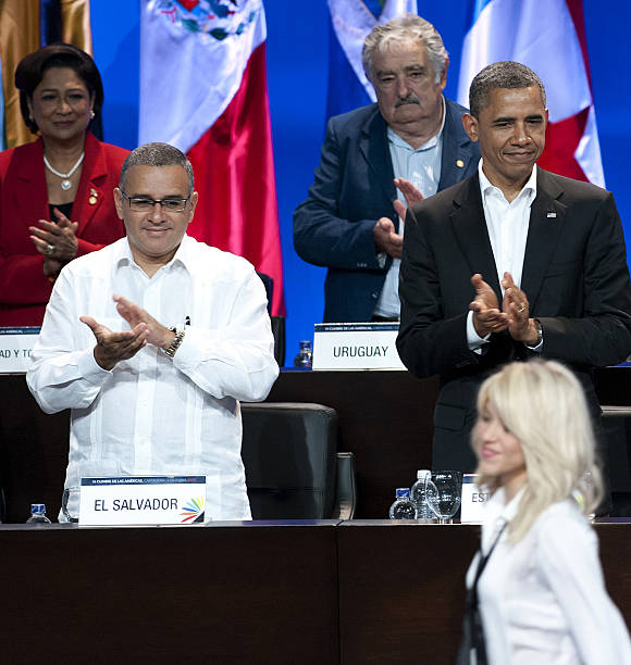 Trindiad and Tobago Primer Minister, Kamla Persad-Bissessar , Uruguayan President, Jose Mujica , US President Barack Obama and Salvadorean President...
