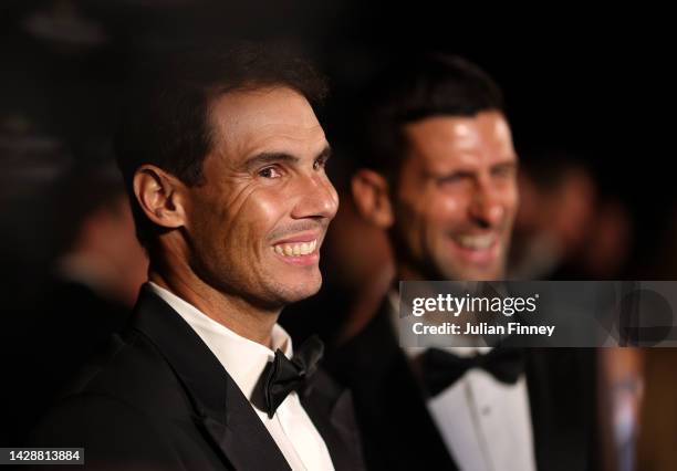 Rafael Nadal and Novak Djokovic of Team Europe arrive at the Gala Dinner at Somerset House ahead of the Laver Cup at The O2 Arena on September 22,...