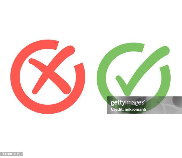 illustration of a tick and an x indicating right and wrong - mistake symbol stock pictures, royalty-free photos & images