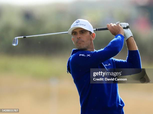 Billy Horschel of The United States plays his second shot on the third hole on Day One of the Alfred Dunhill Links Championship at Carnoustie on...