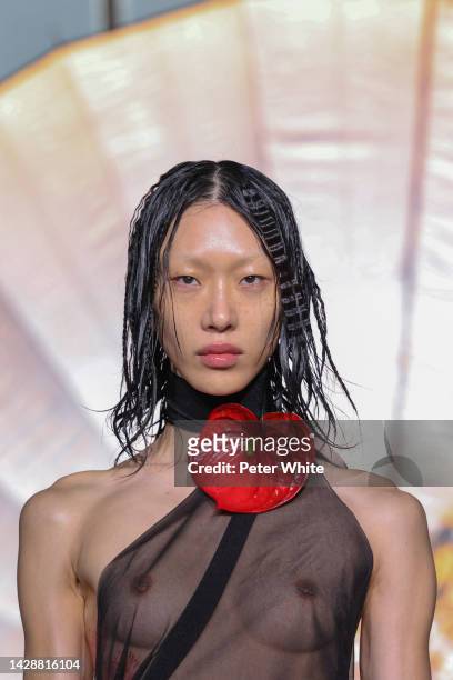 Sora Choi walks the runway during the Ludovic de Saint Sernin Womenswear Spring/Summer 2023 show as part of Paris Fashion Week on September 29, 2022...