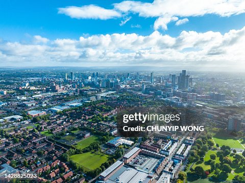 Aerial view of Manchester city in UK Aerial view of Manchester city in UK