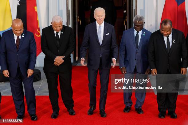 Micronesia President David Panuelo, Fiji Prime Minister Josaia Voreqe Bainimarama, U.S. President Joe Biden, Solomon Islands Prime Minister Manasseh...