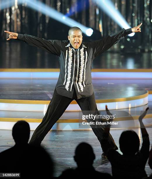 Actor Kyle Massey performs during the grand opening of "Dancing With the Stars: Live in Las Vegas" at the New Tropicana Las Vegas April 13, 2012 in...