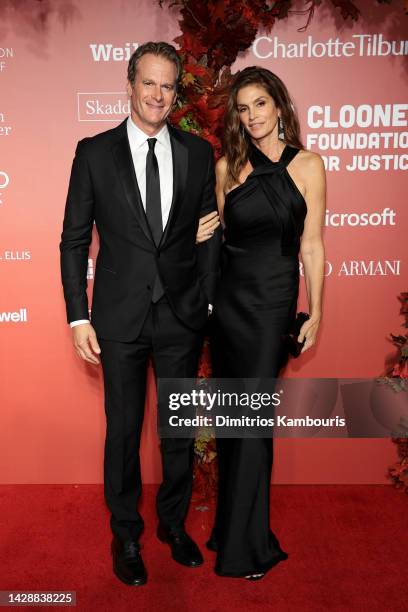 Rande Gerber and Cindy Crawford attend the Clooney Foundation For Justice Inaugural Albie Awards at New York Public Library on September 29, 2022 in...