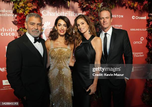 George Clooney, Amal Clooney, Cindy Crawford and Rande Gerber attend the Clooney Foundation For Justice Inaugural Albie Awards at New York Public...