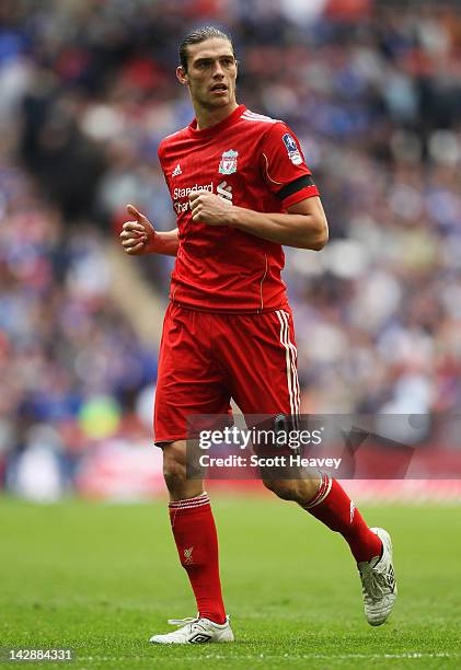 Andy Carroll of Liverpool looks on during the FA Cup with Budweiser Semi Final match between Liverpool and Everton at Wembley Stadium on April 14,...