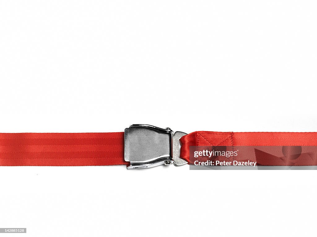Red seat belt fastened, landscape